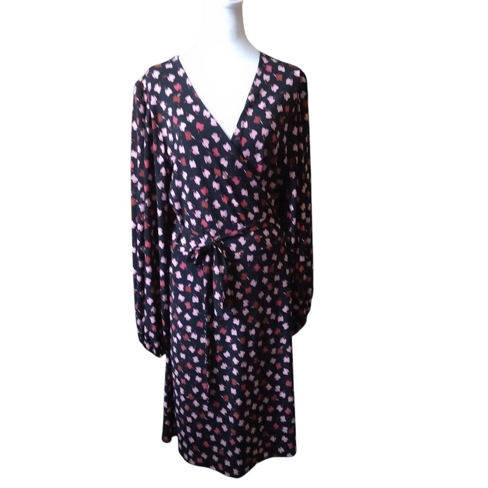 Eloquii Wrap Floral Midi Dress Size 24 Long Sleeve Liquid Knit Puff Sleeve